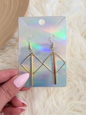Geometric Gold Drop Earrings - Modern Diamond Bar Design